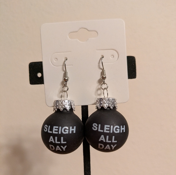Handmade Jewelry - 🎄BOGO FREE🎄 Festive Christmas Black Sleigh All Day Ornament Ball Earrings